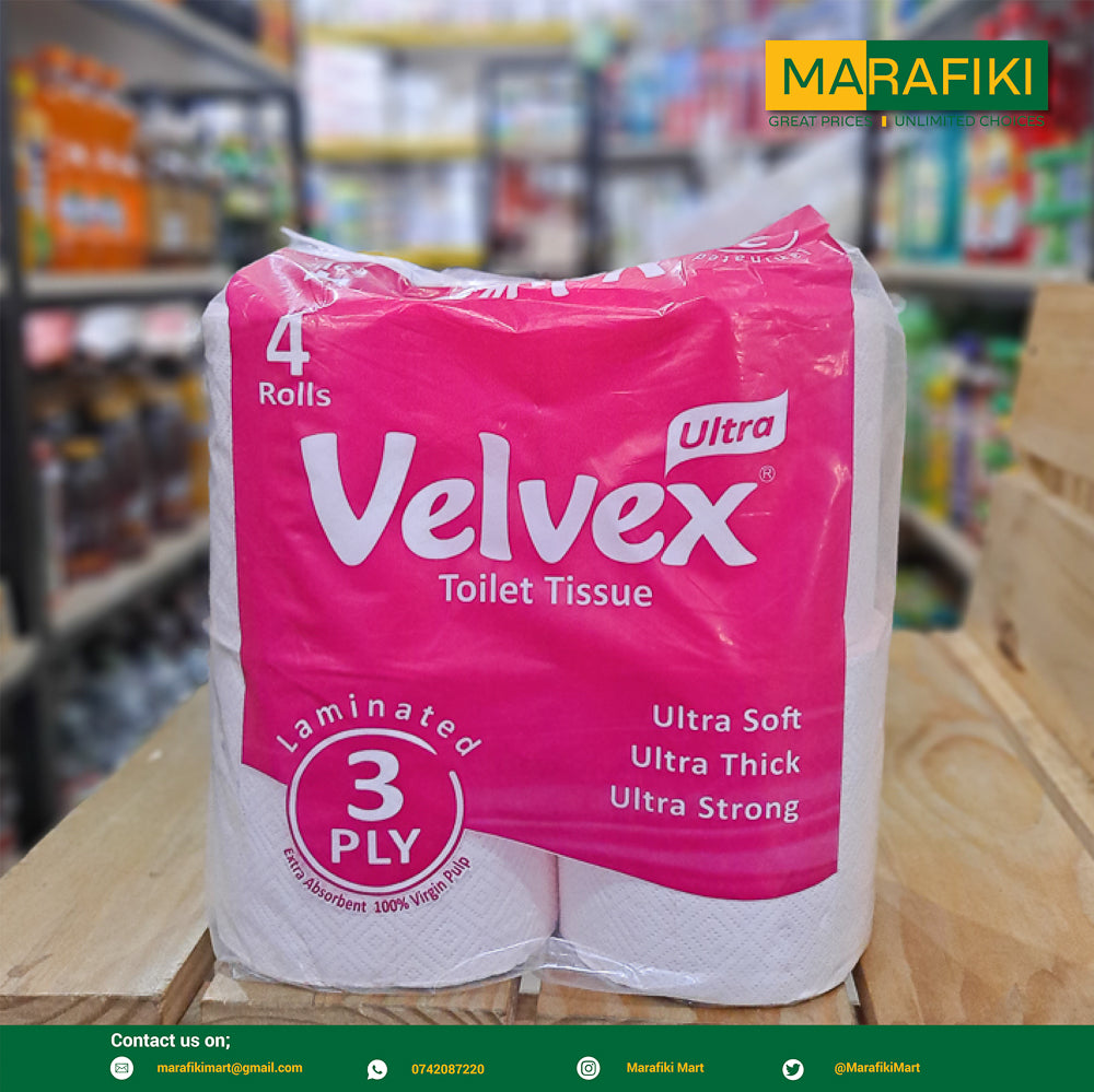 VELVEX TISSUE 3LAYER 4 ROLL PACK